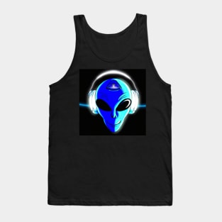 Blue Alien with Headphones Tank Top